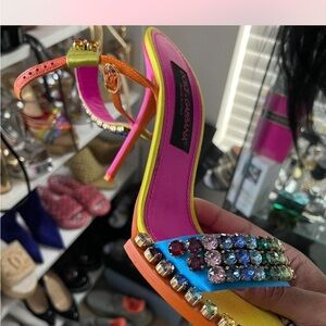 Dolce & Gabbana Yellow and Pink Heels with Studded Embellishments
